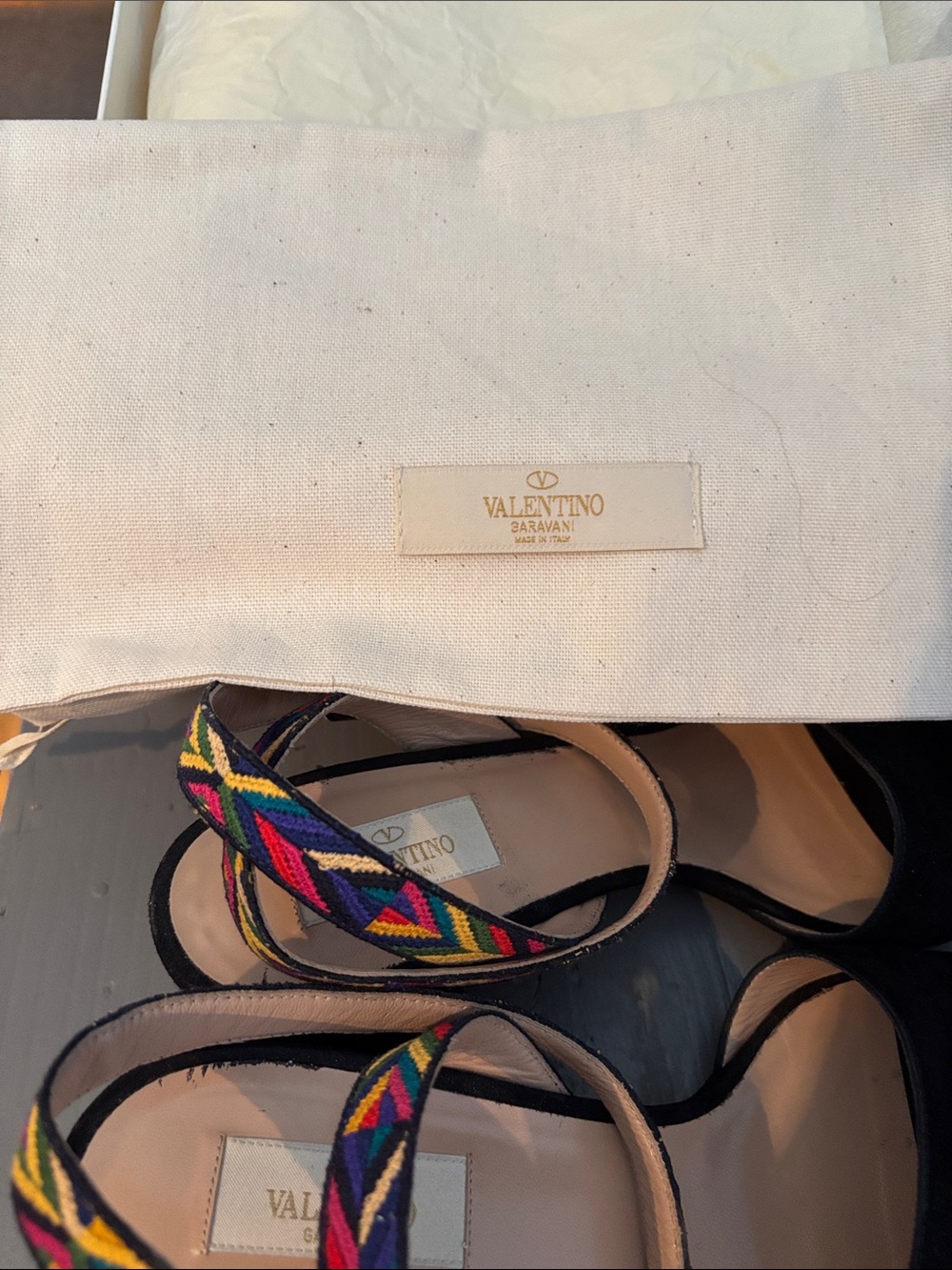 Black Suede Slingback Heels with Colorful Embroidered Strap - Picture 8 of 10